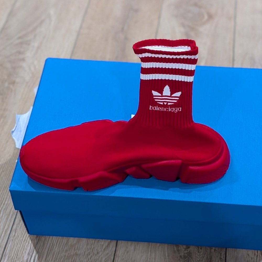 $995 Men's Balenciaga x Adidas Speed Knit Sock Sneakers Red/White 43 US 10 - Picture 3 of 9